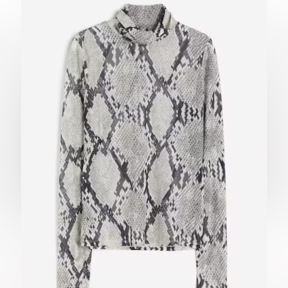 H&m Snakeskin print turtle neck blouse light gray size small